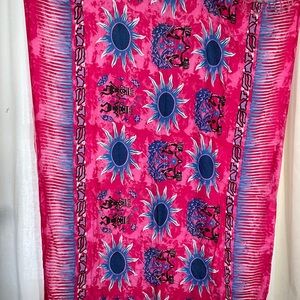 Sarong Pareo Wrap Skirt Wall hanging-Hot pink & Blue Sun Aztec